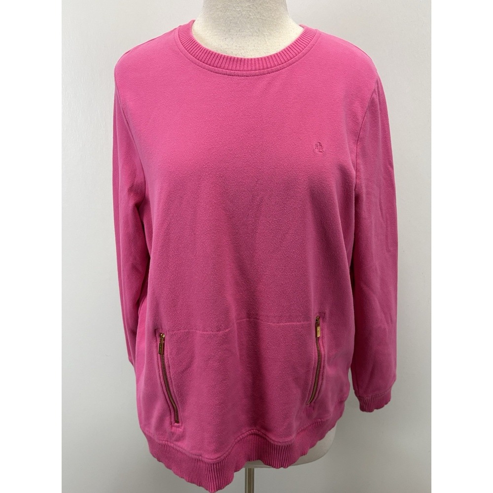 Lauren Ralph Lauren Crew Neck Sweatshirt Women's 1X Plus Pink Monogram Casual